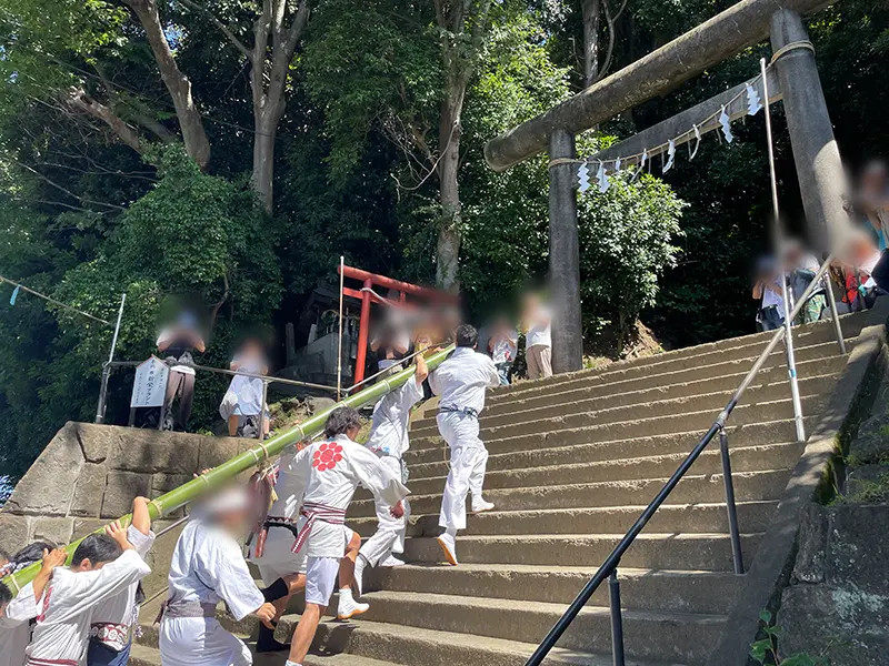 千葉県君津市人見神社神馬奉納　鯛などつけたお振り