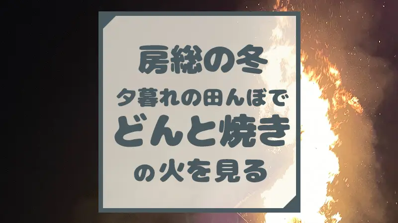 房総の冬、夕暮れの田んぼで「どんと焼き」の火を見る